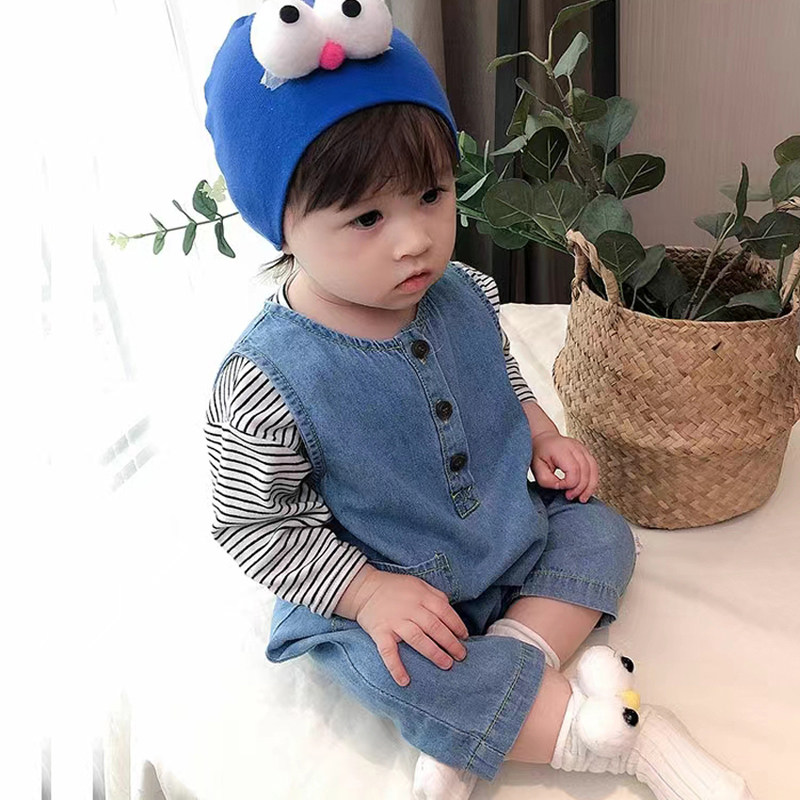 连身裤韩版裤子宽肩牛仔连体裤男女宝宝背带裤连体衣春秋条纹套装