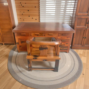 老船木古典楸木办公桌实木电脑桌主管网红老板桌大板台带抽屉书桌