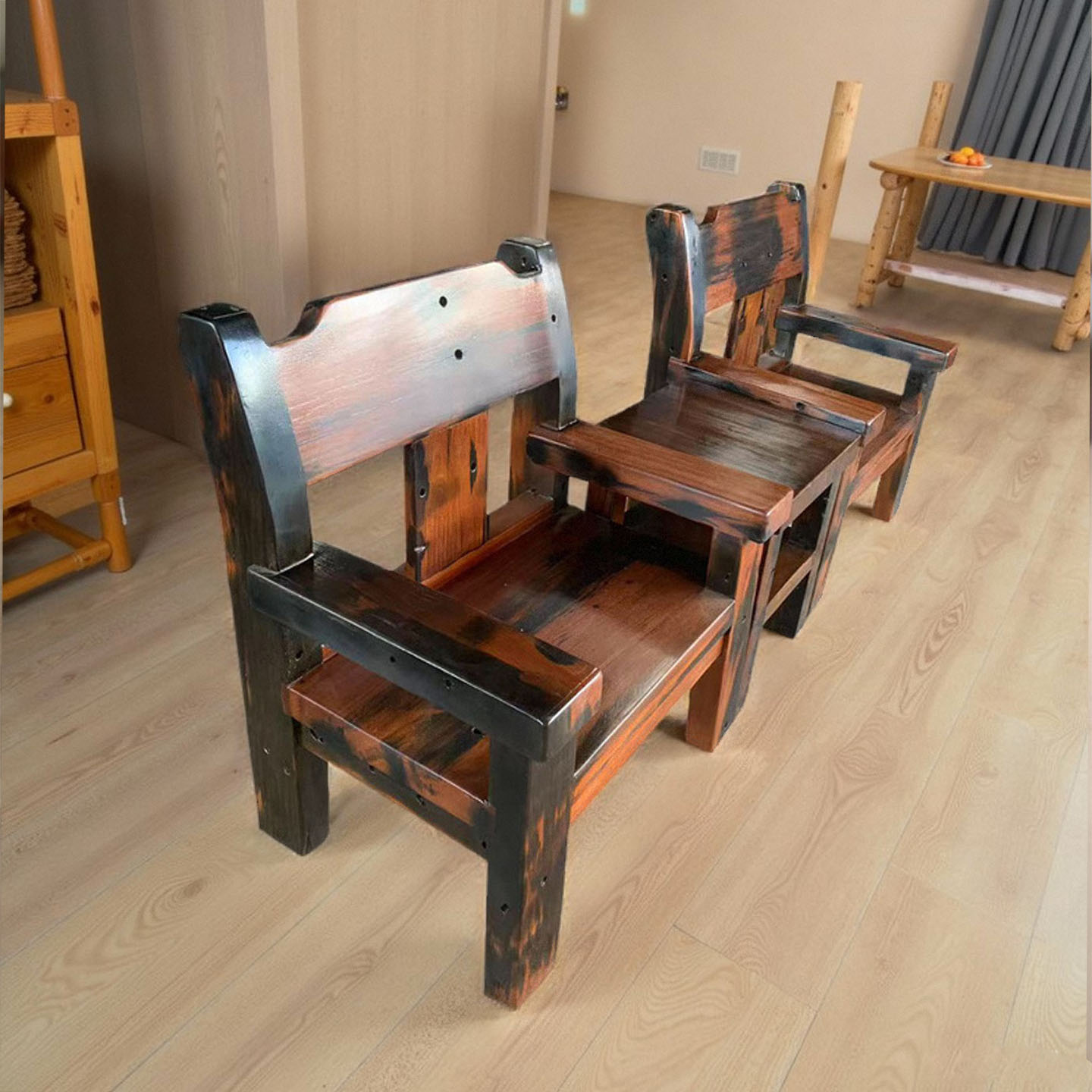 老船木实木椅子三件套喝茶休闲椅