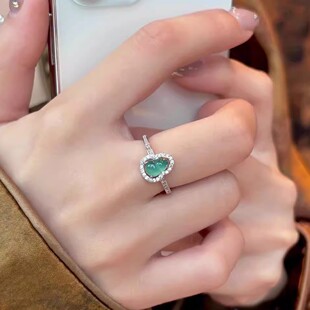 s925纯银蓝水翡翠葫芦戒指女轻奢高级感新中式 国风调节食指戒指环