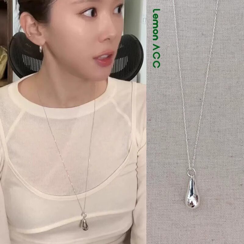 韩国博主同款银色水滴吊坠项链女2025东大门新款高级感毛衣链长款