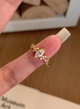 爆闪中古繁星马眼钻戒指2026新款