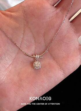 方糖锆石树枝形s925纯银项链女款