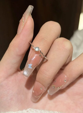 蓝色仿翡翠尾戒活口可调节戒指女