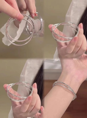 女纯银极简双环手镯2023新款