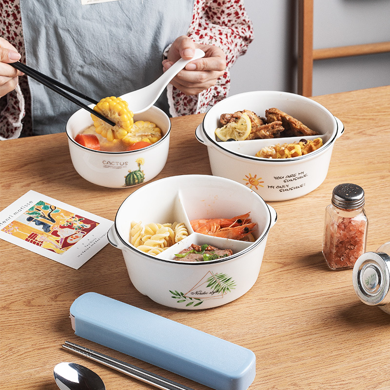 陶瓷分格饭盒便当盒圆形保鲜碗图片