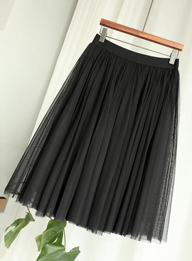 2025春夏新款高腰蓬蓬裙短裙高腰半身裙子网纱裙半裙冬裙女黑色