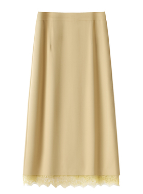 黄色西装半身裙女2025新款夏季薄款高腰蕾丝气质中长款直筒包臀裙