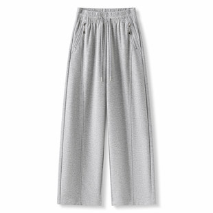 百搭高腰显瘦弯刀长裤 时尚 新款 女2026春季 纯色松紧腰气质休闲裤