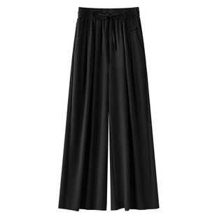 高腰宽松显瘦小个子九分休闲直筒裤 黑色阔腿裤 薄款 女2025新款 夏季