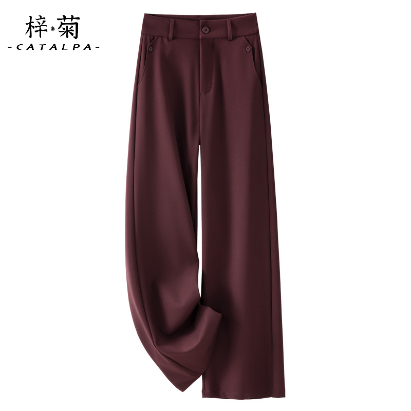 安可拉红垂感西装裤子女2025新款秋冬高腰休闲显瘦宽松直筒裤西裤