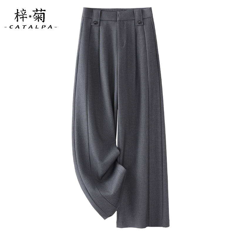 灰色羊毛西装裤子女2025新款秋冬款高腰垂感阔腿裤宽松直筒裤西裤