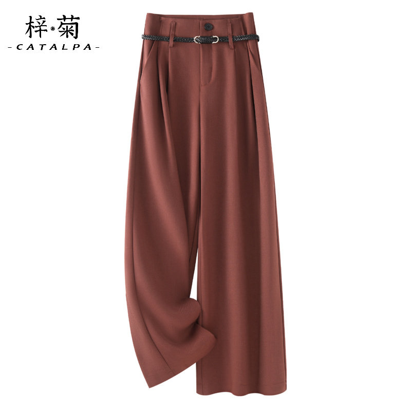 嫣山红羊毛阔腿裤女2025新款秋季西装高级感显瘦宽松休闲直筒裤子