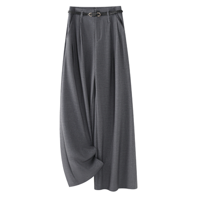 灰色羊毛阔腿西装裤女2025新款秋季高腰显瘦宽松高级感休闲直筒裤