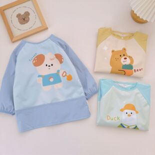 鲁冰花秋冬新款儿童防水罩衣加长吃饭衣幼儿园吃饭围兜防污画画衣