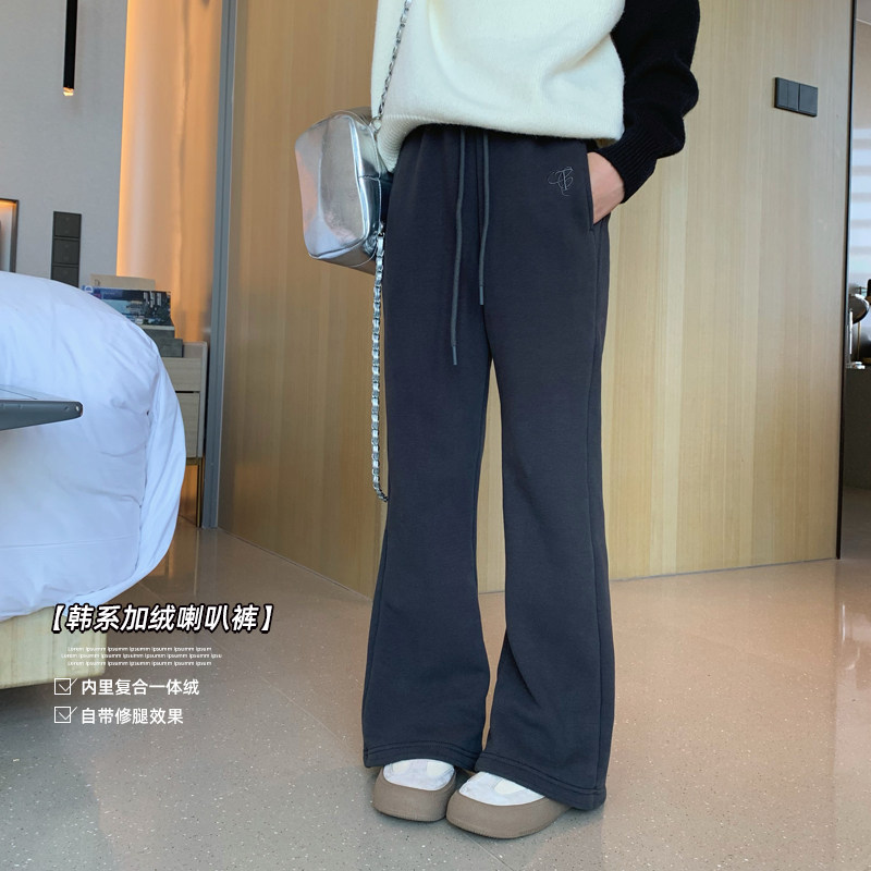 女童加绒针织微喇叭裤2023冬装新款青少年显瘦保暖卫裤亲子马蹄裤