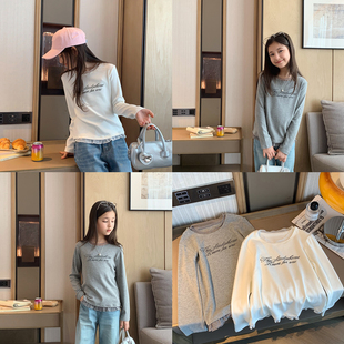 超柔软长袖 女大童网纱字母打底衫 青少年弹力修身 新款 T恤 2026春季