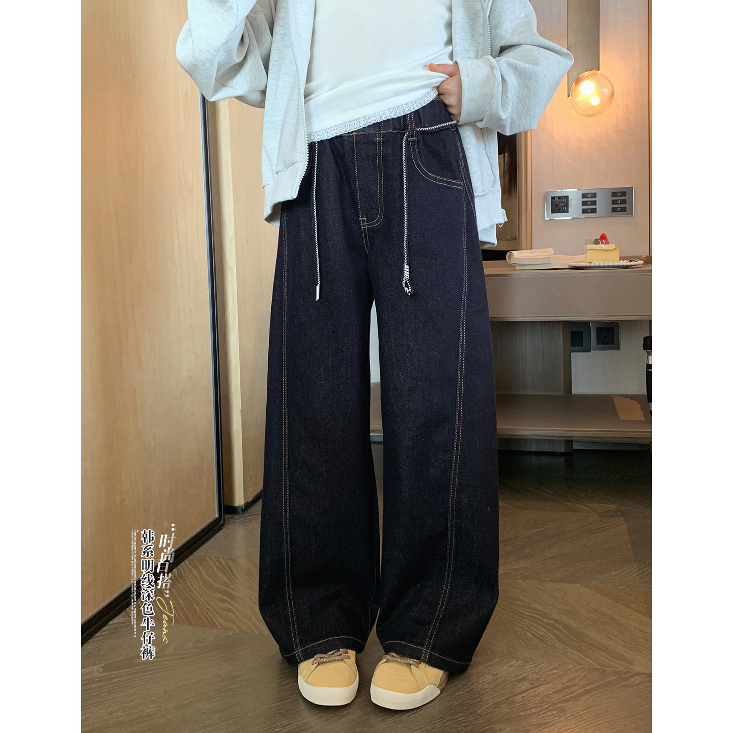 女大童丹宁弯刀牛仔裤2026春季新款青少年时尚直筒裤亲子休闲长裤