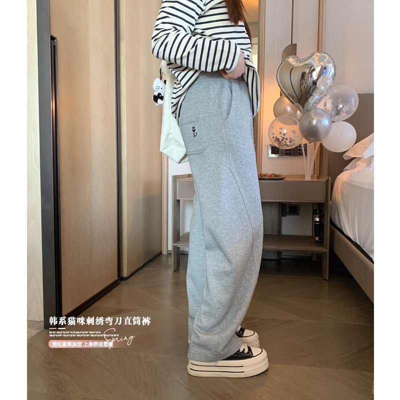 休闲随性慵懒感直筒弯刀裤