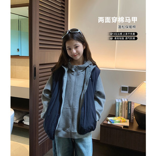 女大童双面休闲马甲2026秋冬新款青少年户外运动保暖背心学生坎肩