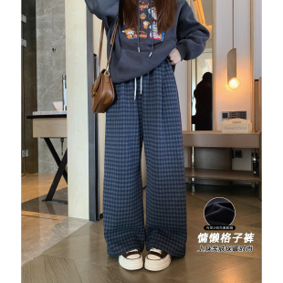 亲子慵懒长裤 女大童加绒格子裤 初中生保暖休闲直筒裤 新款 2025冬季