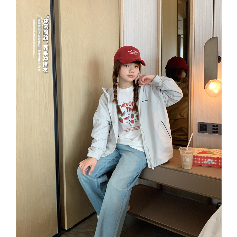 女大童连帽冲锋衣2025春夏装新款青少年户外休闲网纱透气防晒外套