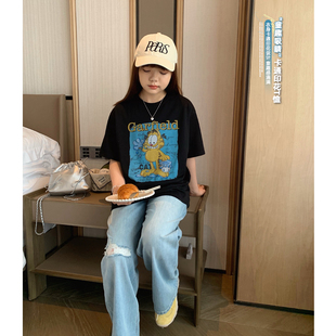 休闲短袖 女大童宽松卡通大版 初中生韩版 新款 亲子上衣 T恤2025夏装