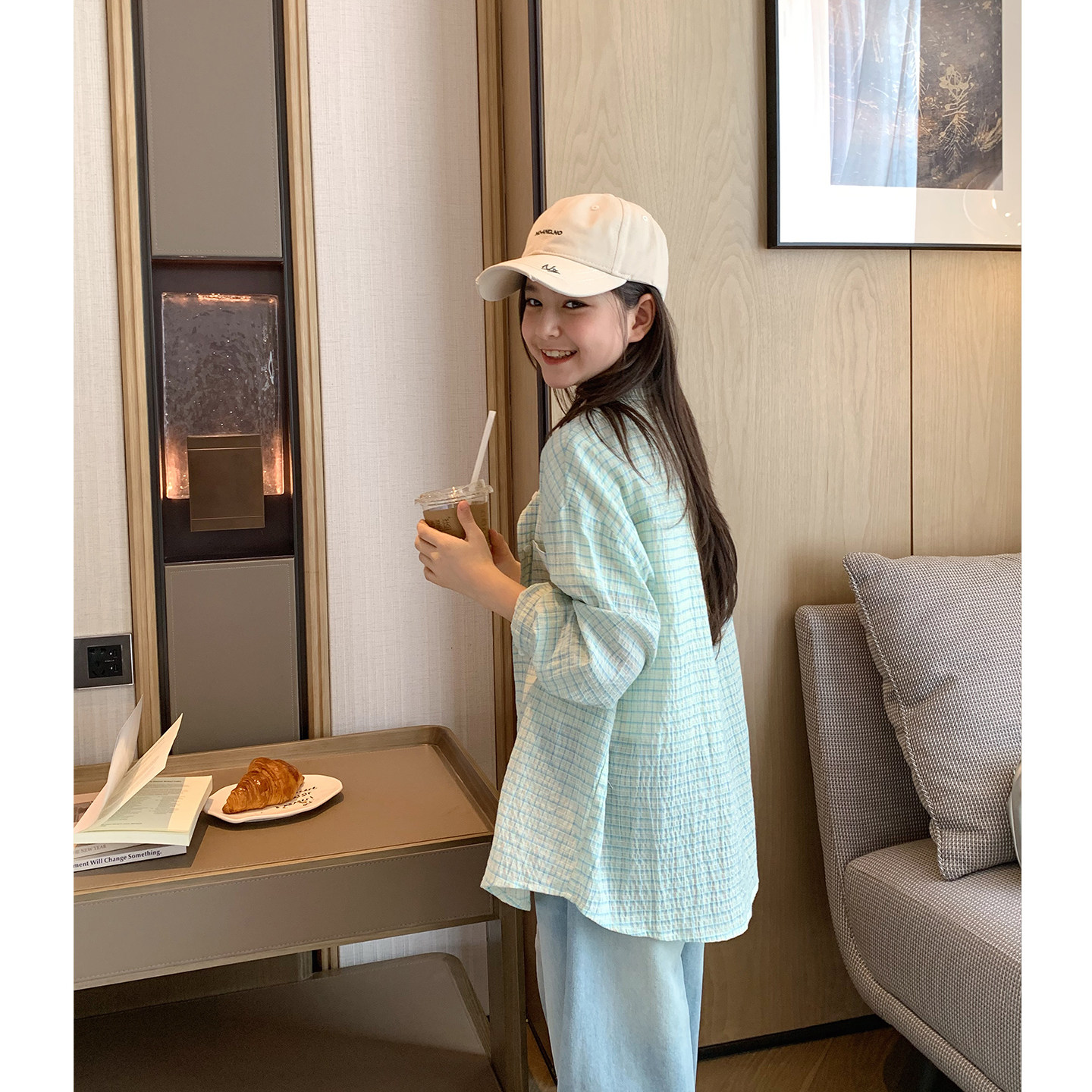 女大童透气格子衬衣2026夏季新款青少年韩版休闲翻领上衣亲子衬衫