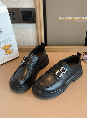 女大童学院风黑色小皮鞋2025秋季新款少女增高英伦单鞋学生乐福鞋