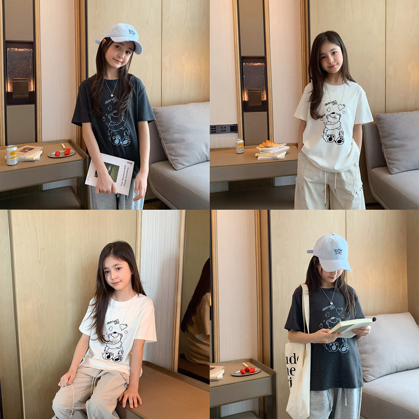 女大童韩版小熊T恤2026夏季新款初中生宽松垂感上衣亲子显瘦短袖