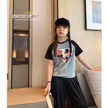 潮T亲子短袖 女大童卡通插肩袖 T恤2024夏装 青少年韩版 休闲短款 新款