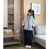 女大童浅蓝菱格连帽棉服2025冬装 青少年学生休闲保暖夹棉外套 新款