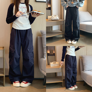 裤 学生直筒裤 2025冬装 初中生斜口袋保暖伞兵裤 新款 女大童加绒工装