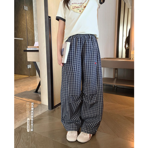 轻氧透气格子裤松弛感宽松弯刀裤