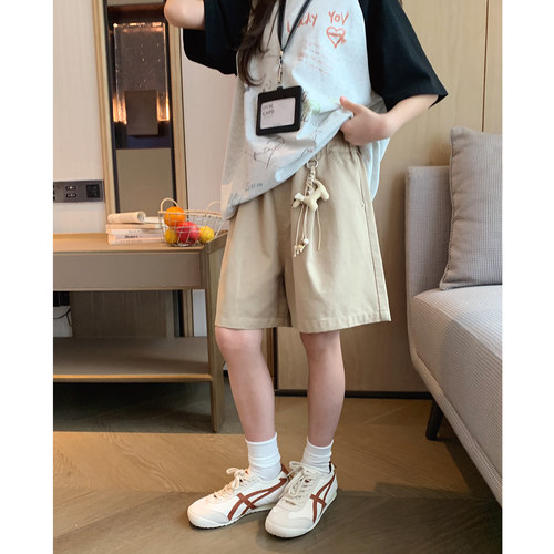百搭卡其色天丝阔腿短裤休闲中裤