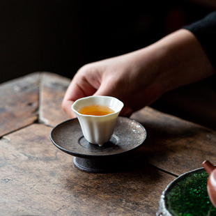 复古风小高脚糕点小盘子碟子茶杯垫杯托茶道具线香多孔粗陶香插