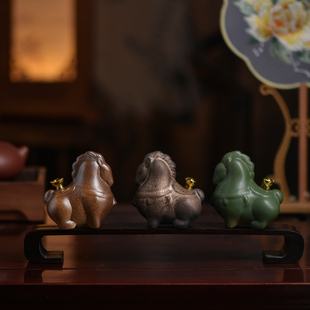 中式复古粗陶唐马摆件 马年送礼桌面茶宠马上赚钱小摆件转转马