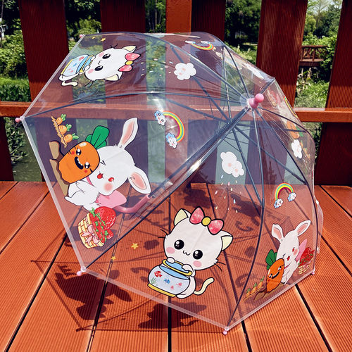 新品可爱小白兔猫咪儿童透明雨伞