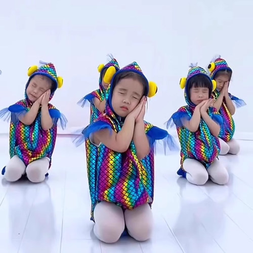 小鱼吐泡泡演出服儿童彩虹鱼表演服装幼儿园热带七彩鱼舞蹈服金鱼