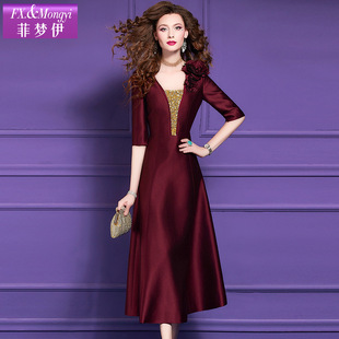 菲梦伊红色连衣裙女春季法式时尚优雅轻奢气质修身显瘦A字大摆裙