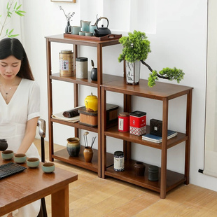 茶桌边可移动实木置物架茶室茶具茶叶收纳架茶壶摆放架茶台侧边柜