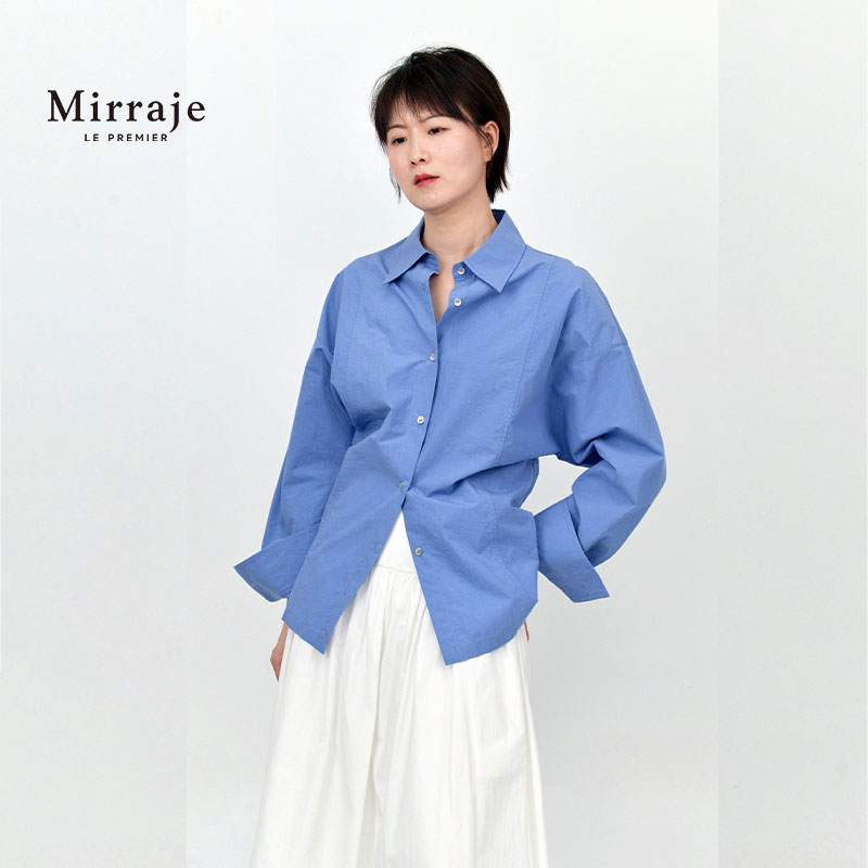 Mirraje新款时尚百搭翻领带背扣长袖衬衫女宽松显瘦上衣女