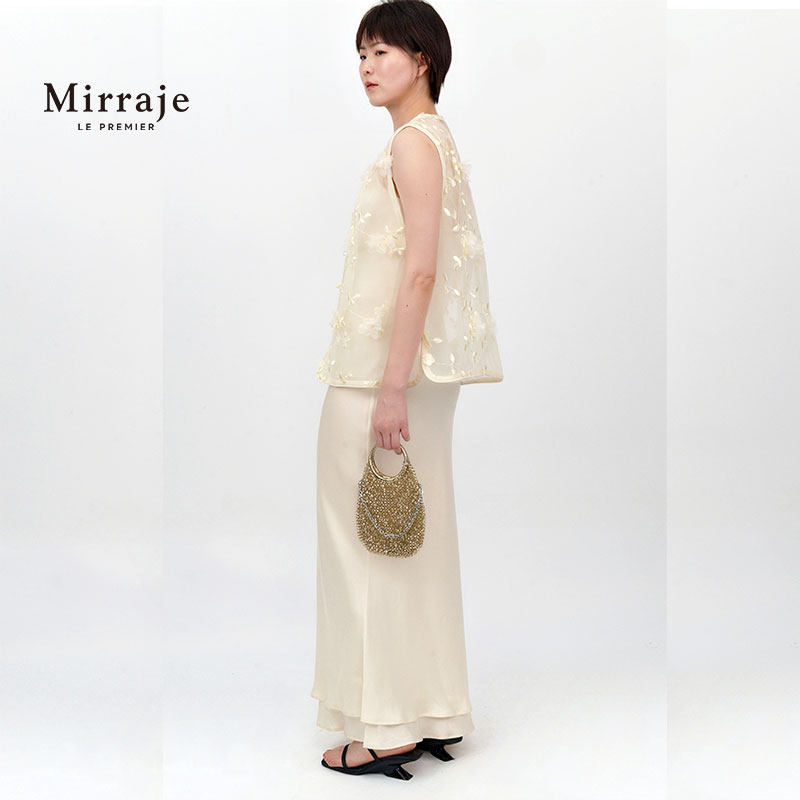 Mirraje新款刺绣马甲上衣女高级气质圆领网纱透视无袖背心