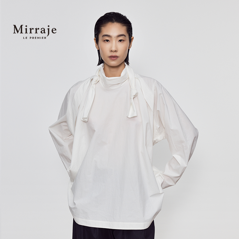 衬衫Mirraje24新款高领打结飘带