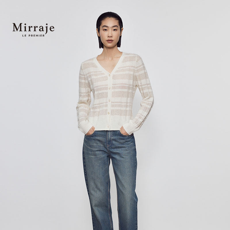 Mirraje可内搭针织开衫女秋季新款简约百搭v领女装毛织外套