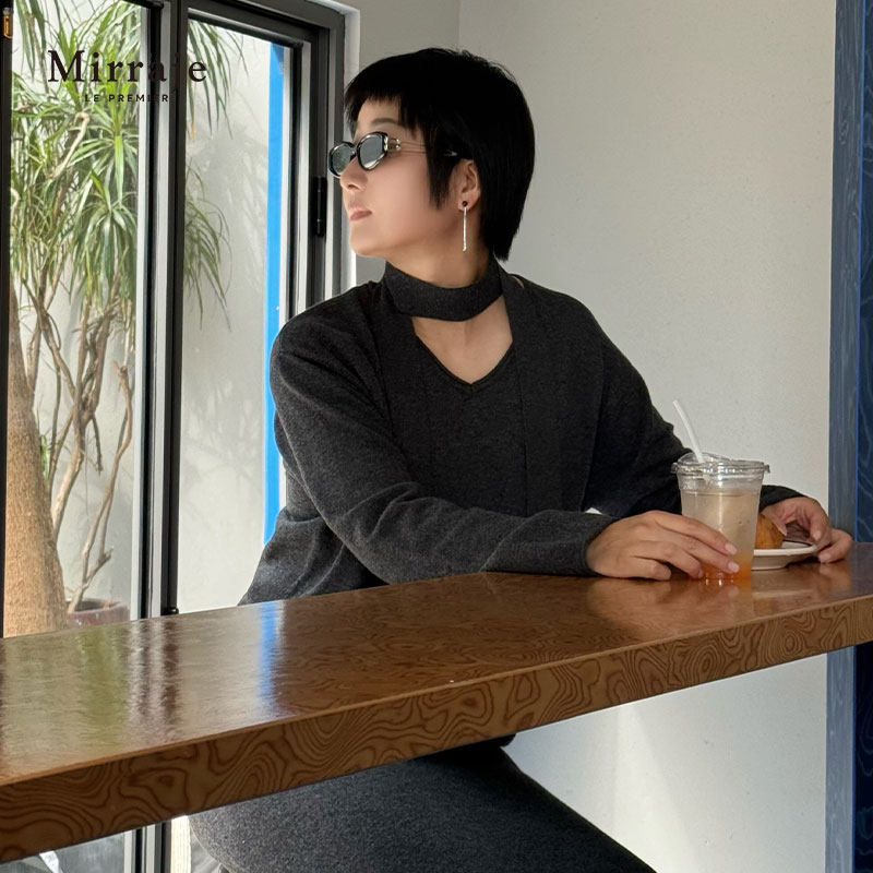 Mirraje 长袖钉珠片羊毛毛衣搭配松紧腰半裙设计感针织衫气质百搭