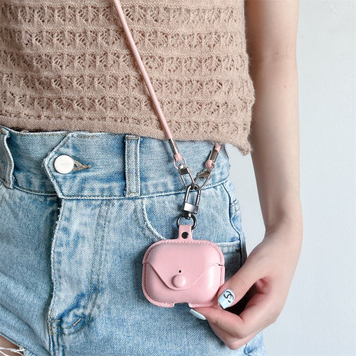 小众粉色皮质适用华为苹果airpodspro二代耳机保护套23456代长挂脖绳华为freebuds456i女pro23+clipse2耳机壳