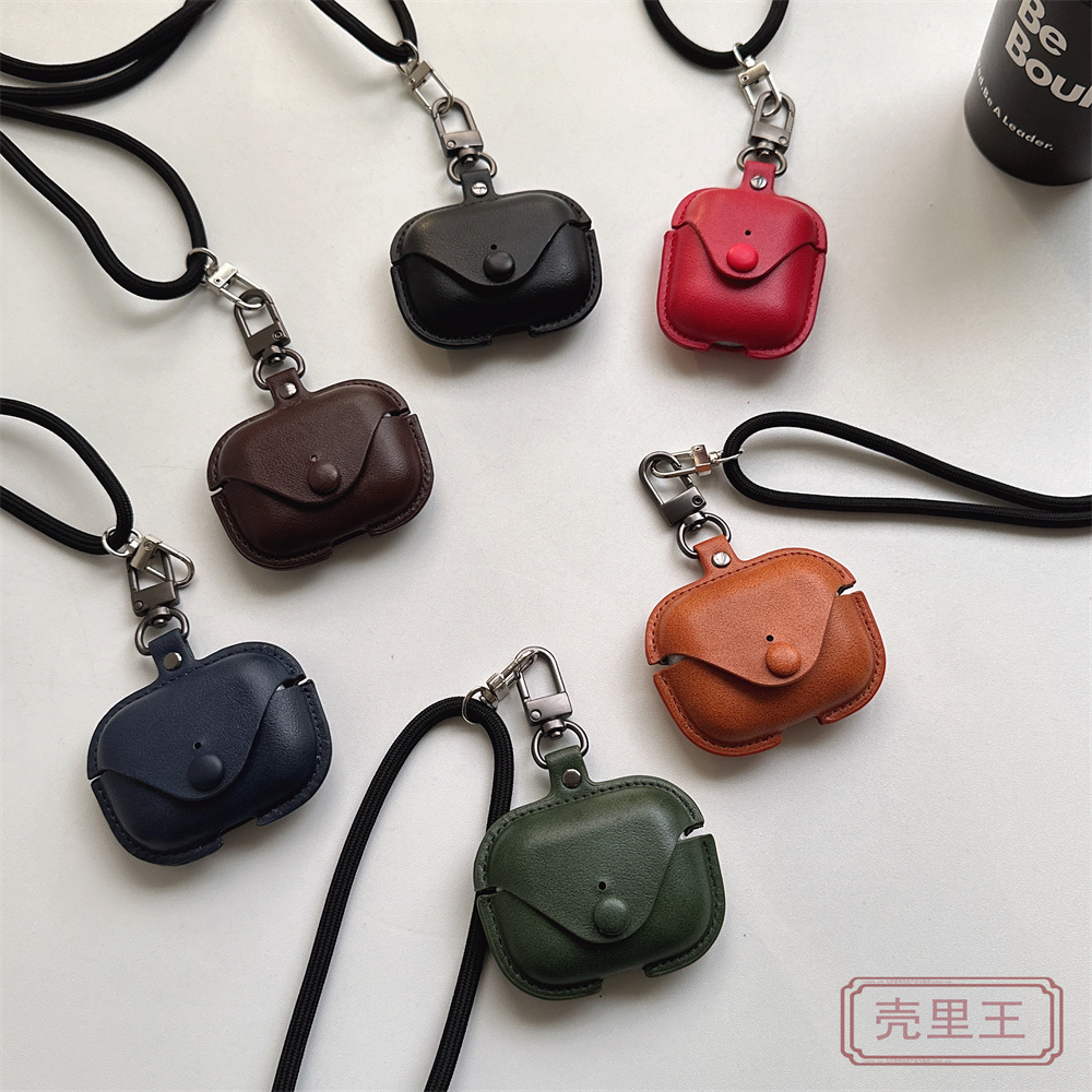 可伸缩长挂脖绳子适用苹果airpods12345新pro第二代华为Freebuds pro3复古皮质蓝牙耳机保护套345iE软clip