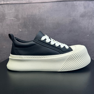 日系黑白撞色板鞋 休闲松糕鞋 男士 小众款 大头真皮饼干鞋 街拍设计款