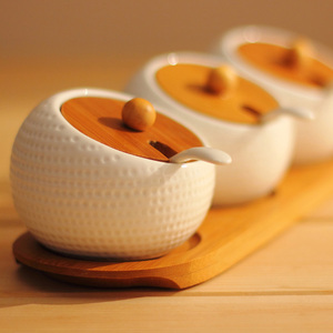 自然格调│调味罐套装 竹木盖陶瓷北欧风调料瓶调味盒瓶套装 包邮